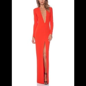 SOLACE LONDON deep plunge red long gown